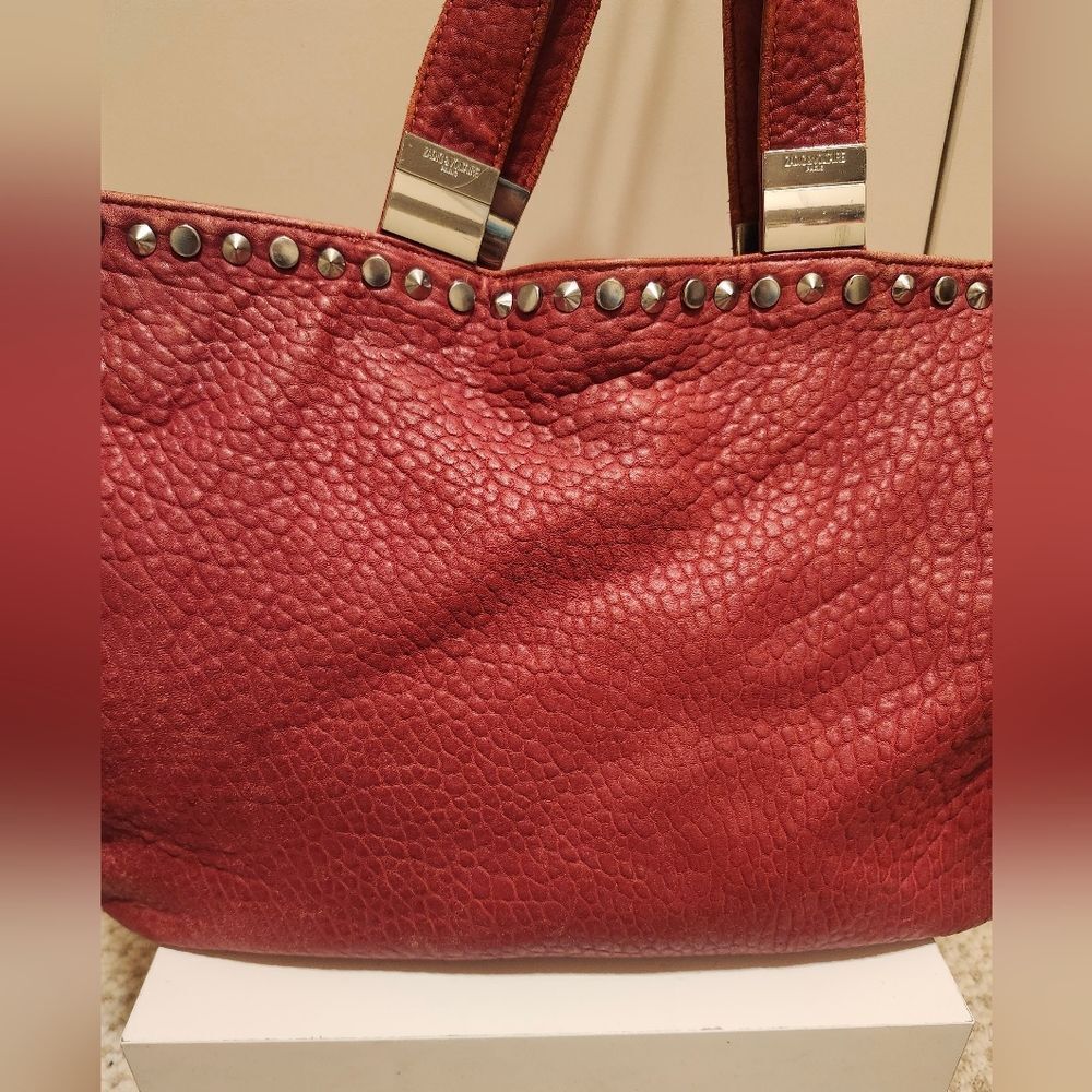 Zadig & Voltaire Red Pebbled Leather Silver Rock Stud Trim Handbag/Tote Ret.$695 - Picture 3 of 15